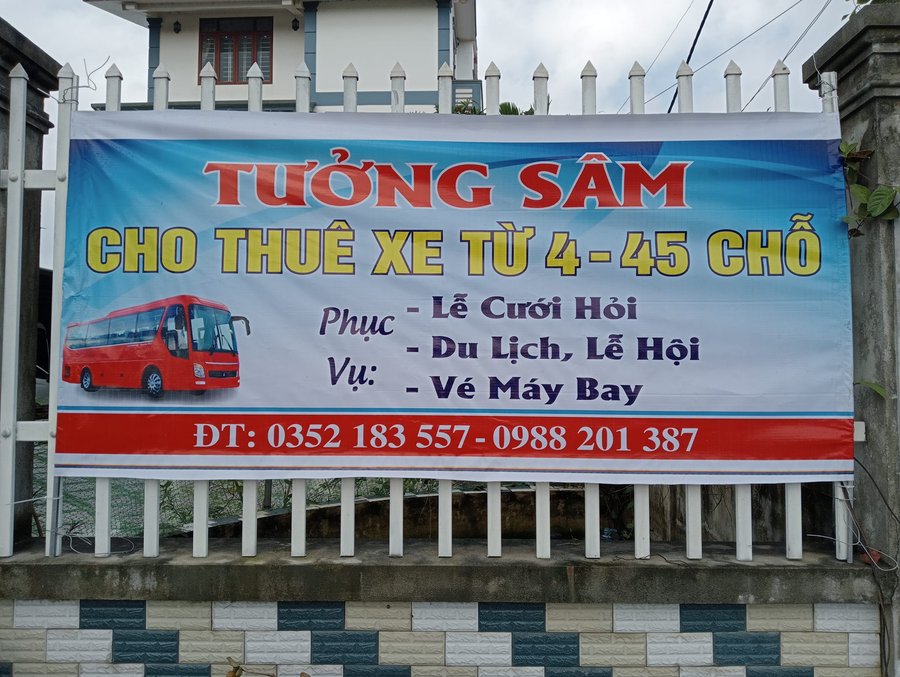 Biển hiệu Tưởng Sâm cho thuê xe 4-45 chỗ